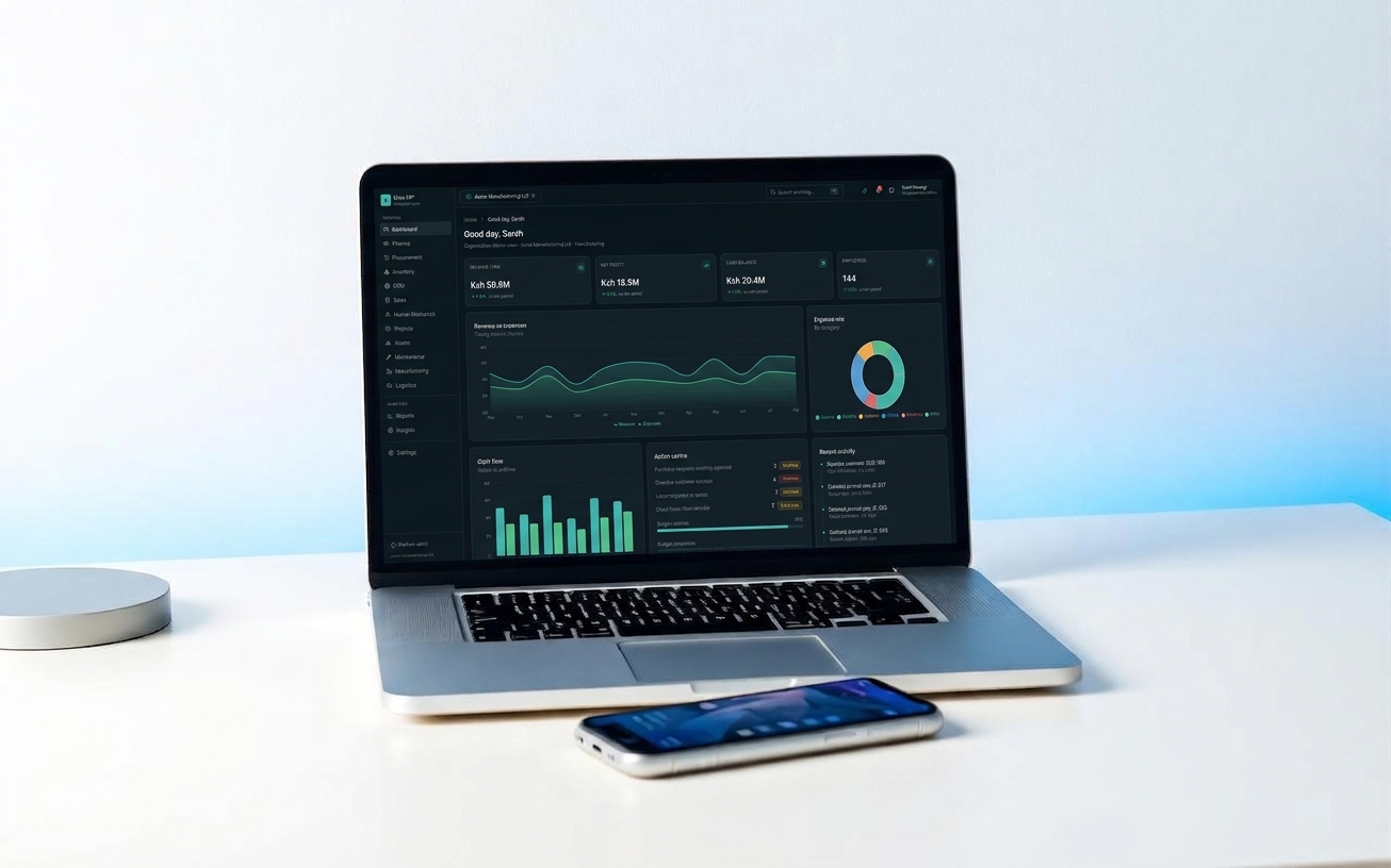 Qrius platform dashboards shown on a laptop and phone