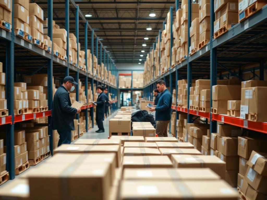 Warehouse team processing and scanning customer orders